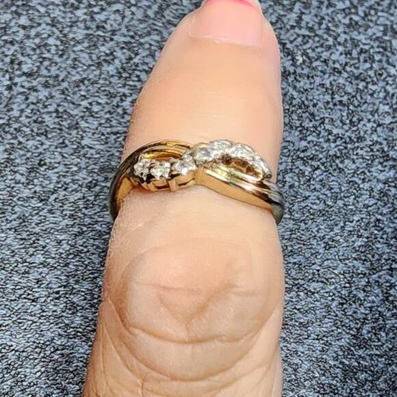 Dainty 14K Fine Yellow Gold Infinity Symbol Round Diamond Accent Pinky Ring - Picture 11 of 12